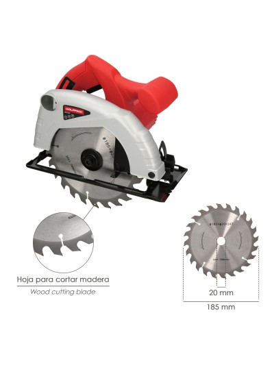 Sierra Circular 1300 Watt. Disco 185 mm. 4.800 RPM Corte a Inglete Con Regulador de Profundidad. Ingletadora, Sierra Madera.
