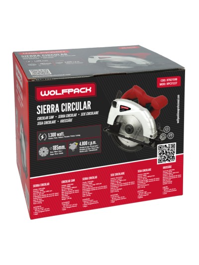Sierra Circular 1300 Watt. Disco 185 mm. 4.800 RPM Corte a Inglete Con Regulador de Profundidad. Ingletadora, Sierra Madera.