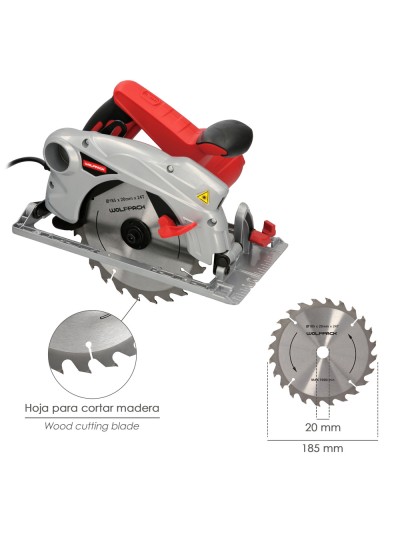 Sierra Circular 1300 Watt. Con Laser Disco 185 mm. 4.700 RPM Corte Inglete Regulador de Profundidad. Ingletadora, Sierra Madera