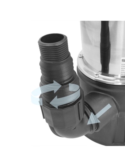 Bomba Aguas Sucias Sumergible Inoxidable 1.300 W. 25.000 lts/hora, Profundidad 7 Mts, Elevación 11 mts. Particulas max. Ø 38 mm.