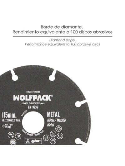 Disco Corte Metales Universal  Ø 115 x 1,7 mm. Filo de Diamante Disco Corte Acero, Chapa, Hierro, Aluminio