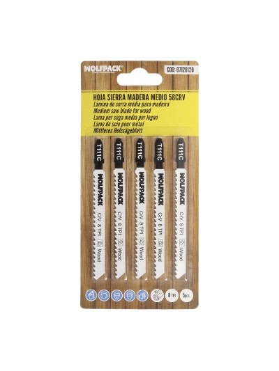 Hojas Sierra Calar Para Madera Corte Medio 5 Piezas. Hoja Cromo Vanadio 58. Vastago T Universal