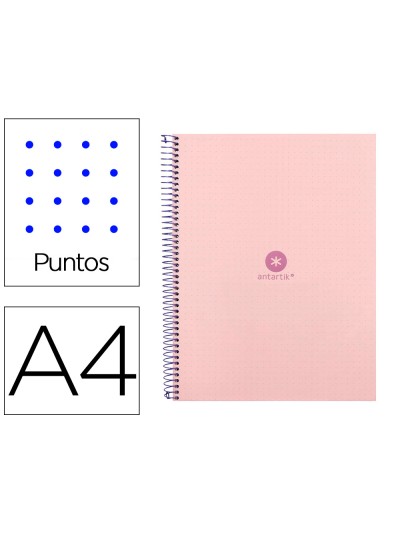Cuaderno espiral a4 micro antartik dots tapa forrada 80h 90 gr rayado puntos 1 banda 4 taladros rosa