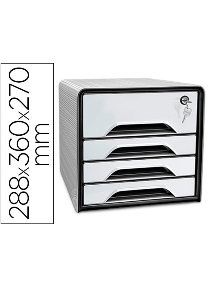 Fichero cajones de sobremesa cep smoove secure con cerradura 4 cajones color blanco/negro 288x360x270 mm