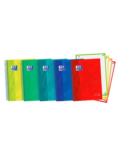 Cuaderno espiral oxford ebook 4 tapa extradura din a5+ 120 h microperforadas cuadro 5 mm colores vivos surtidos
