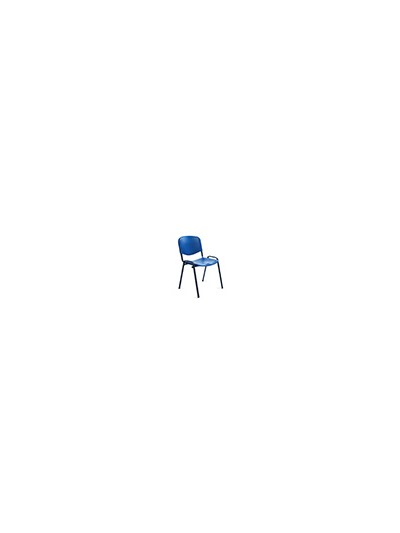 Silla rocada de oficina con brazos tapizada en tela ingnifuga y respaldo en polimero color azul