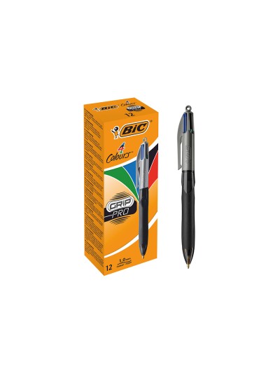 Boligrafo bic cuatro colores con grip colore negro punta 1,3 mm