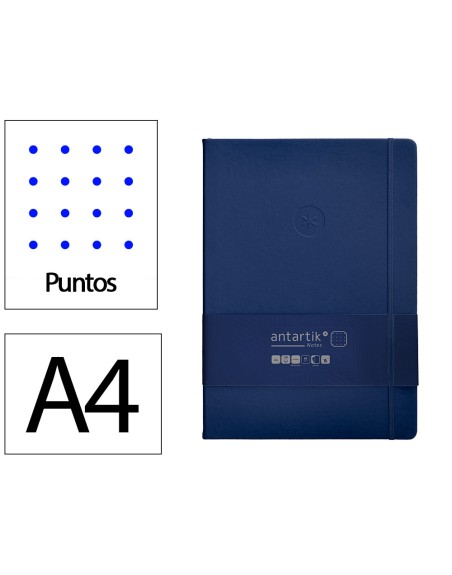 Cuaderno con gomilla antartik notes tapa dura a4 hojas puntos azul marino 100 hojas 80 gr fsc