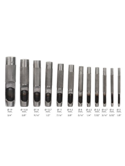 Juego Sacabocados Golpe 12 Piezas 3 a 19 mm