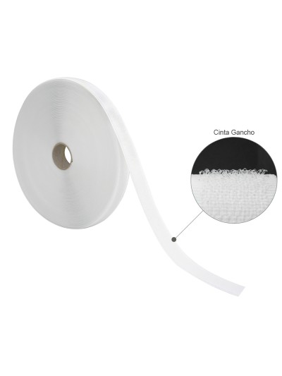 Cinta Velcro Gancho Con Adhesivo Blanco Rollo 25 metros
