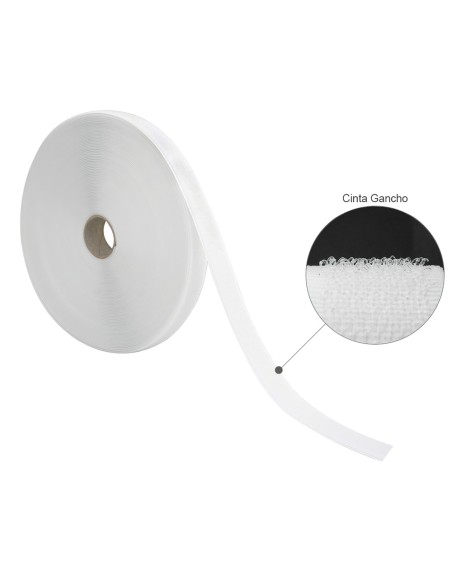 Cinta Velcro Gancho Con Adhesivo Blanco Rollo 25 metros