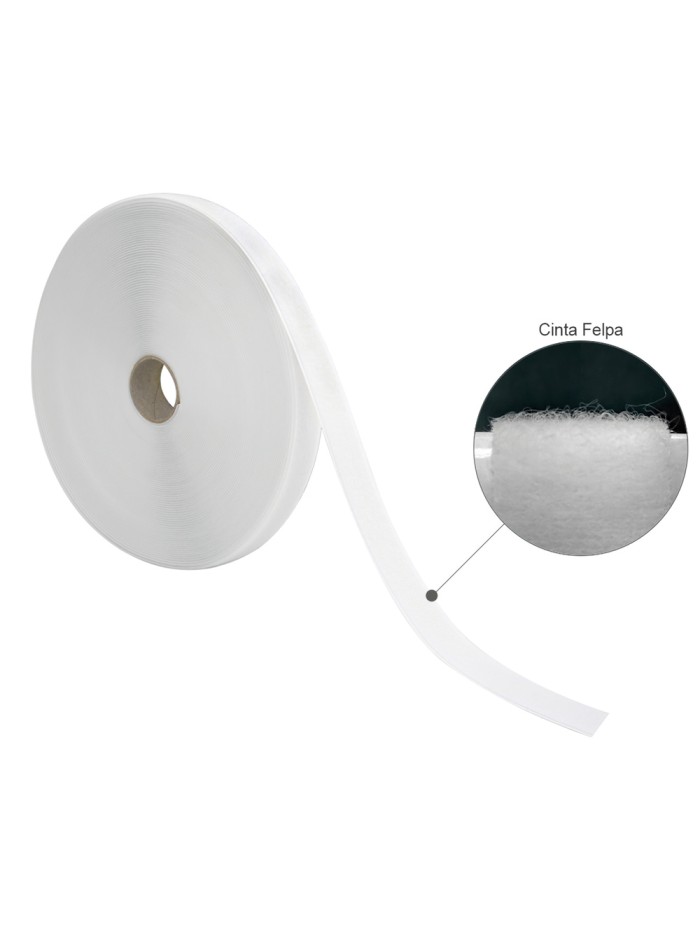 Cinta Velcro Felpa Con Adhesivo Blanco Rollo 25 metros