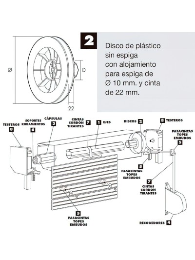 Disco Persiana Plastico Octogonal 160x60 mm. Cinta 22 mm.