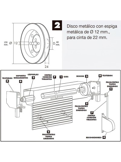 Disco Persiana Metalico Espiga Metalica 150x60 Cinta 22 mm.