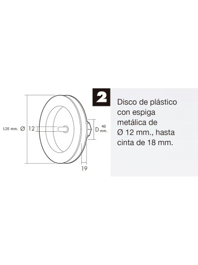 Disco Persiana Plastico Espiga Metal 120x40 mm. Cinta 18 mm.