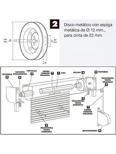 Disco Persiana Metalico Espiga Metalica 180x60 mm. Cinta 18/22 mm.