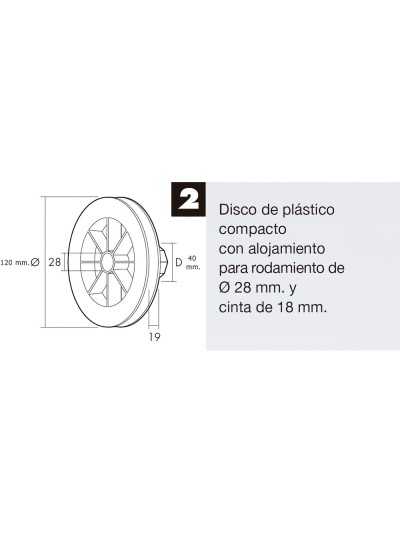 Disco Persiana Plastico Compacto para Rodamieto 120x40 mm.  Cinta 18 mm.