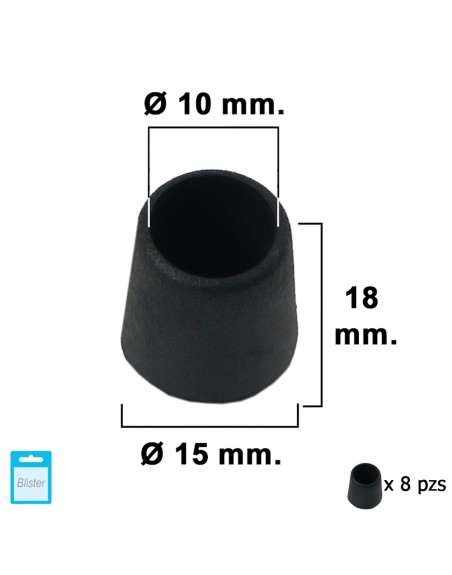 Contera Cónica Negra 10mm. Blister 8 piezas.