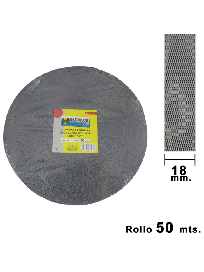 Cinta Persiana Wolfpack Gris 18 mm. Rollo 50 Metros