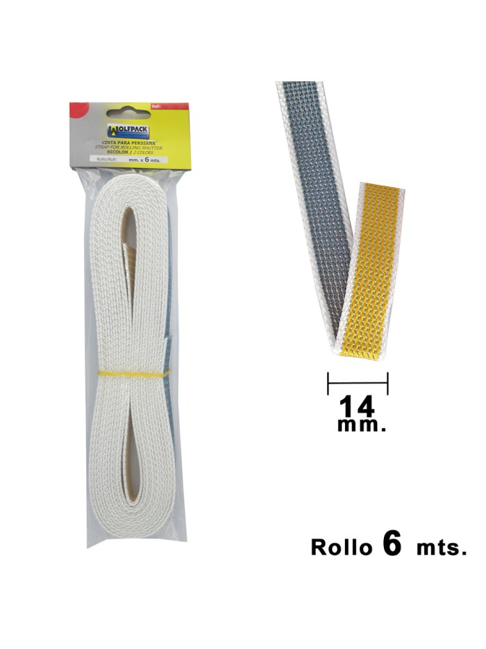 Cinta Persiana Wolfpack Bicolor 14 mm. Rollo 6 metros