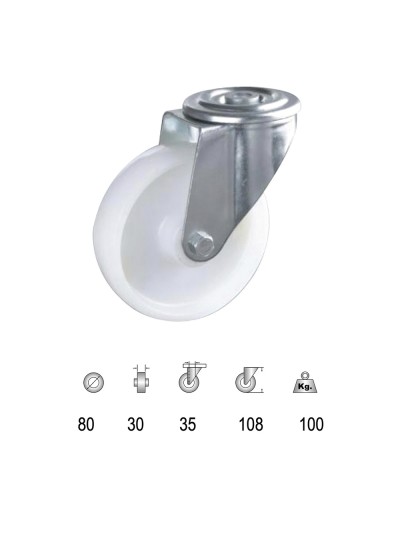 Rueda Industrial Nylon Pasante   80mm