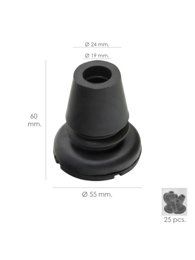 Taco Goma Baston Negro Tubo Ø 19 mm. / Base Ø 55 mm. Tipo Fuelle Bolsa 25 Unidades