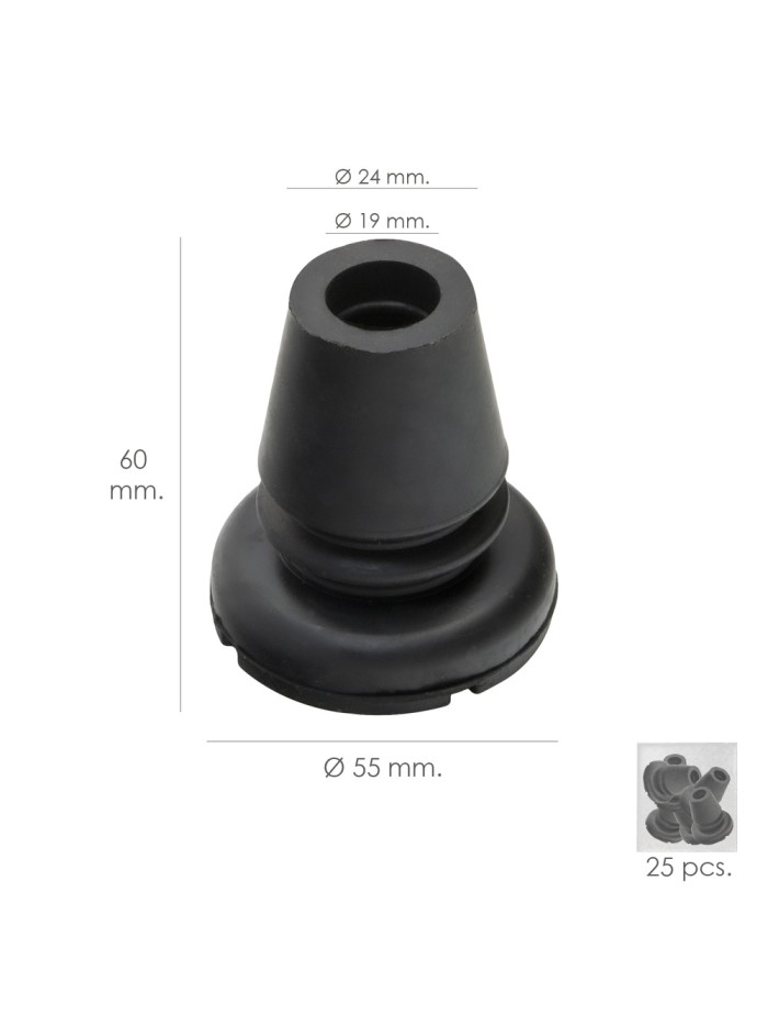 Taco Goma Baston Negro Tubo Ø 19 mm. / Base Ø 55 mm. Tipo Fuelle Bolsa 25 Unidades