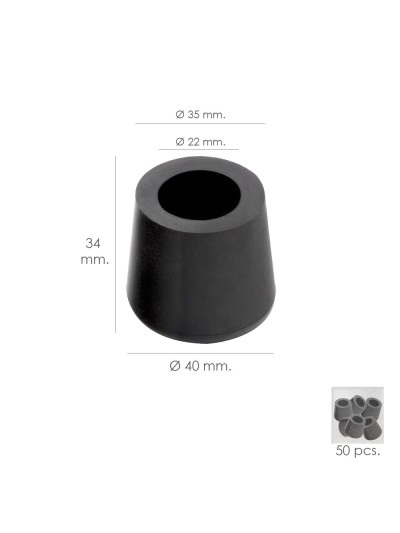 Taco Goma Andador Negro Ø 22mm Con Arandela Interior Bolsa 50 Unidades