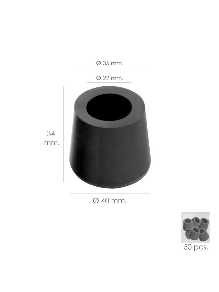 Taco Goma Andador Negro Ø 22mm Con Arandela Interior Bolsa 50 Unidades