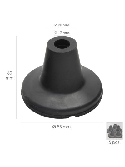 Taco Goma Baston Negro Tubo Ø 19 mm. / Base Ø 85 mm. Tipo Ventosa Bolsa 5 Unidades
