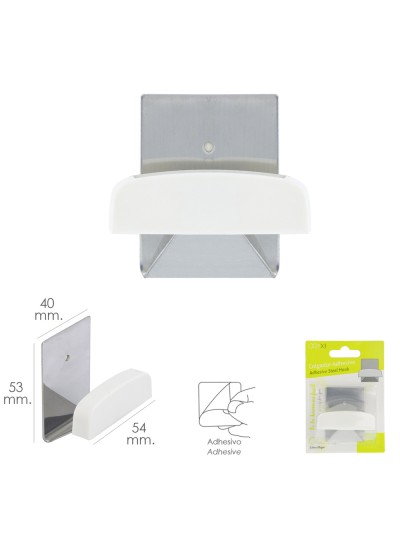 Colgador Percha Adhesivo Acero Inoxidable Color Metalizado / Blanco