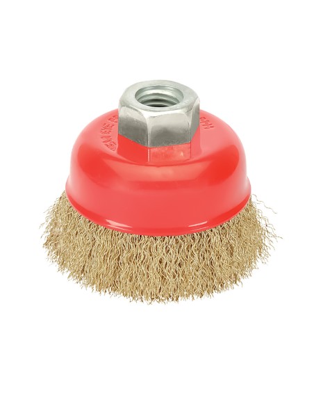 Cepillo Taza Con Alambre De Acero Latonado Rosca M14, Ø 100 mm. Alambre de Ø 0,30 mm.
