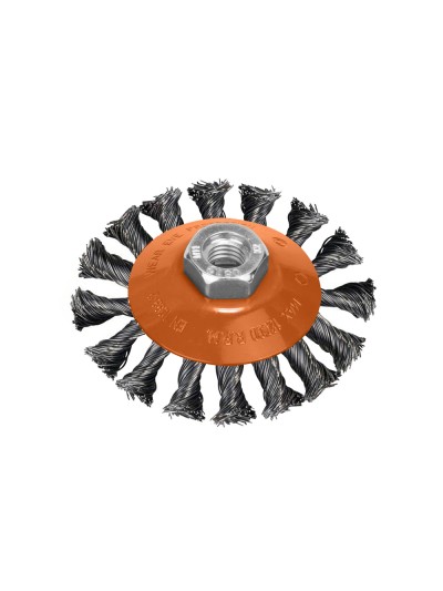 Cepillo Oblicuo Con Alambre De Acero Trenazdo Rosca M14, Ø 100 mm. Alambre de Ø 0,30 mm.