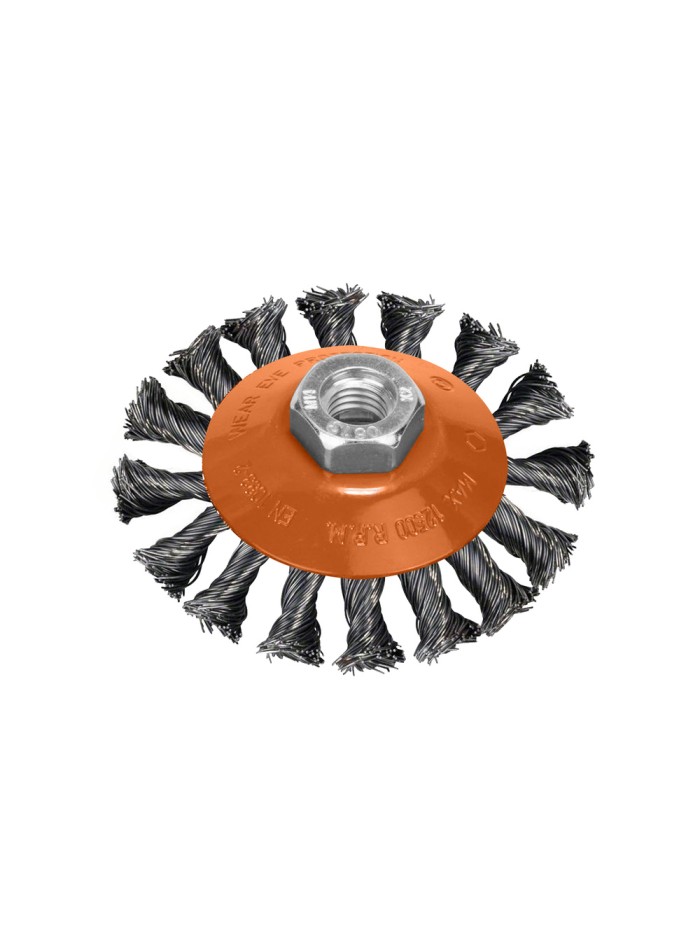 Cepillo Oblicuo Con Alambre De Acero Trenazdo Rosca M14, Ø 100 mm. Alambre de Ø 0,30 mm.
