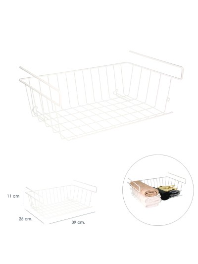 Cesta Bajo Estante Colgante Blanca 39x25x11cm.
