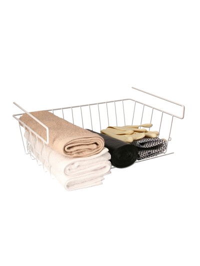 Cesta Bajo Estante Colgante Blanca 39x25x11cm.