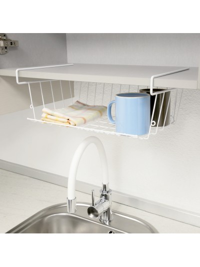 Cesta Bajo Estante Colgante Blanca 39x25x11cm.