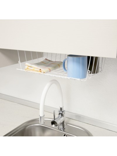 Cesta Bajo Estante Colgante Blanca 39x25x11cm.