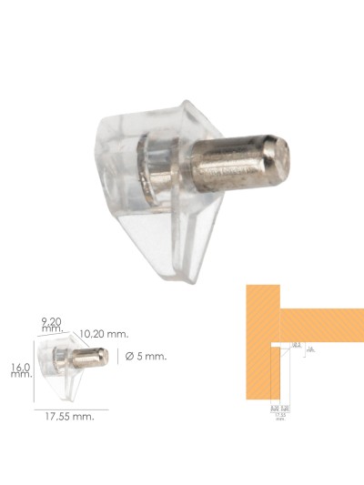 Soporte de Plastico Con Anclaje Metalico 5 Ø mm. Para Estanterias / Estantes (Caja 100 Unidades)