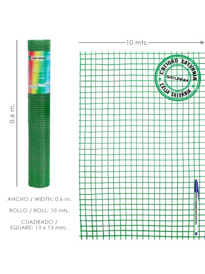 Malla Electrosoldada Plastificada Corral 13x13 / Altura 60 cm. / Rollo 10 metros