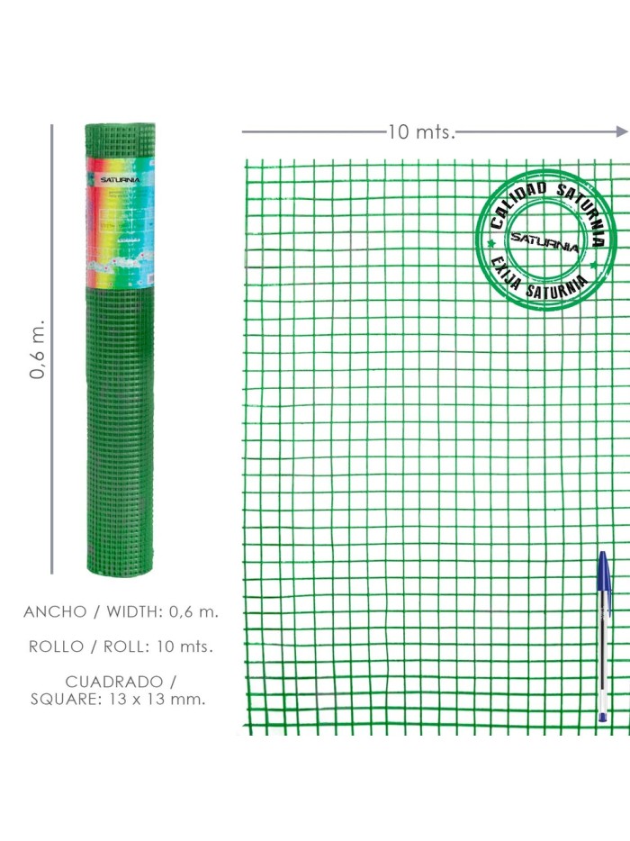Malla Electrosoldada Plastificada Corral 13x13 / Altura 60 cm. / Rollo 10 metros