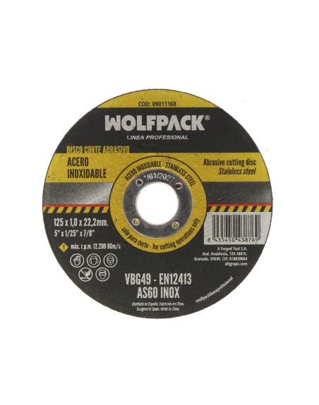 Disco Corte Abrasivo Acero Inoxidable Ø 125x Ø 22,2 mm Espesor 1,0 mm. Disco Radial / Amoladora Universal