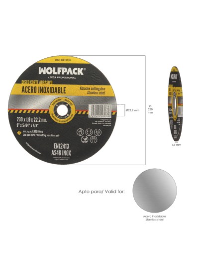 Disco Corte Abrasivo Acero Inoxidable Ø 230x Ø 22,2 mm Espesor 1,9 mm Disco Radial / Amoladora Universal Con Todas Las Amoladora