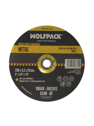 Disco Corte Abrasivo Metal Ø 230 x Ø 22 mm. Espesor 3,2 mm.Disco Radial / Amoladora Universal