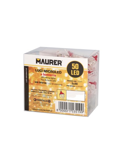 Guirnalda Luces Navidad A Pilas 50 Leds Papa Noel. Luz Calida Uso Interno IP20