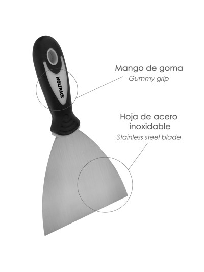 Espatula Acero Inoxidable Ancho 80 mm. Con Mango de Goma Ergonomico, Espatula Pintor, Espatula Masilla, Paletina, Paleta Rascar
