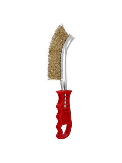 Cepillo Acero Latonado Mango Rojo 25 cm. cepillo Eliminación Oxido, Pintura, Pulido De Metales.