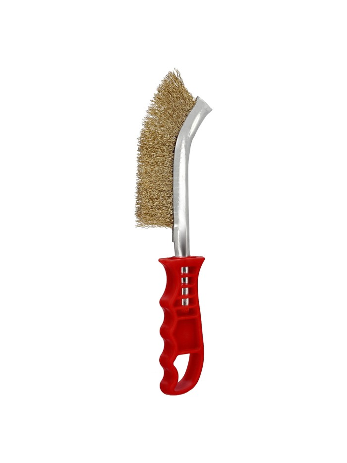 Cepillo Acero Latonado Mango Rojo 25 cm. cepillo Eliminación Oxido, Pintura, Pulido De Metales.