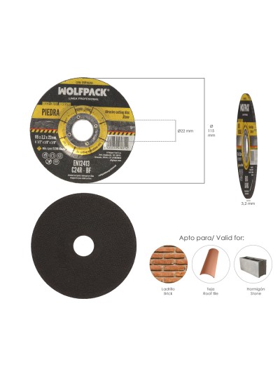 Disco Corte Abrasivo Piedra Ø 115 x Ø 22 mm. Espesor 3,2 mm. Disco Radial / Amoladora Universal Con Todas Las Amoladoras.