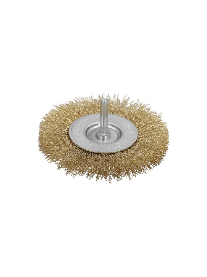 Cepillo Acero Latonado Para Taladro. Disco Ø 75 mm. Espiga 1/4" Cepillo Taladro Alambre Latón, Cepillo Limpieza, Cepillo Pulir.